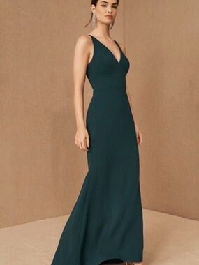 BHLDN Anthropologie Jones dress dark emerald Maxi V-Neck Evening Dress